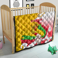 Quilt for a crib with Myanmar flag design, quilted texture in yellow, red, green, and white