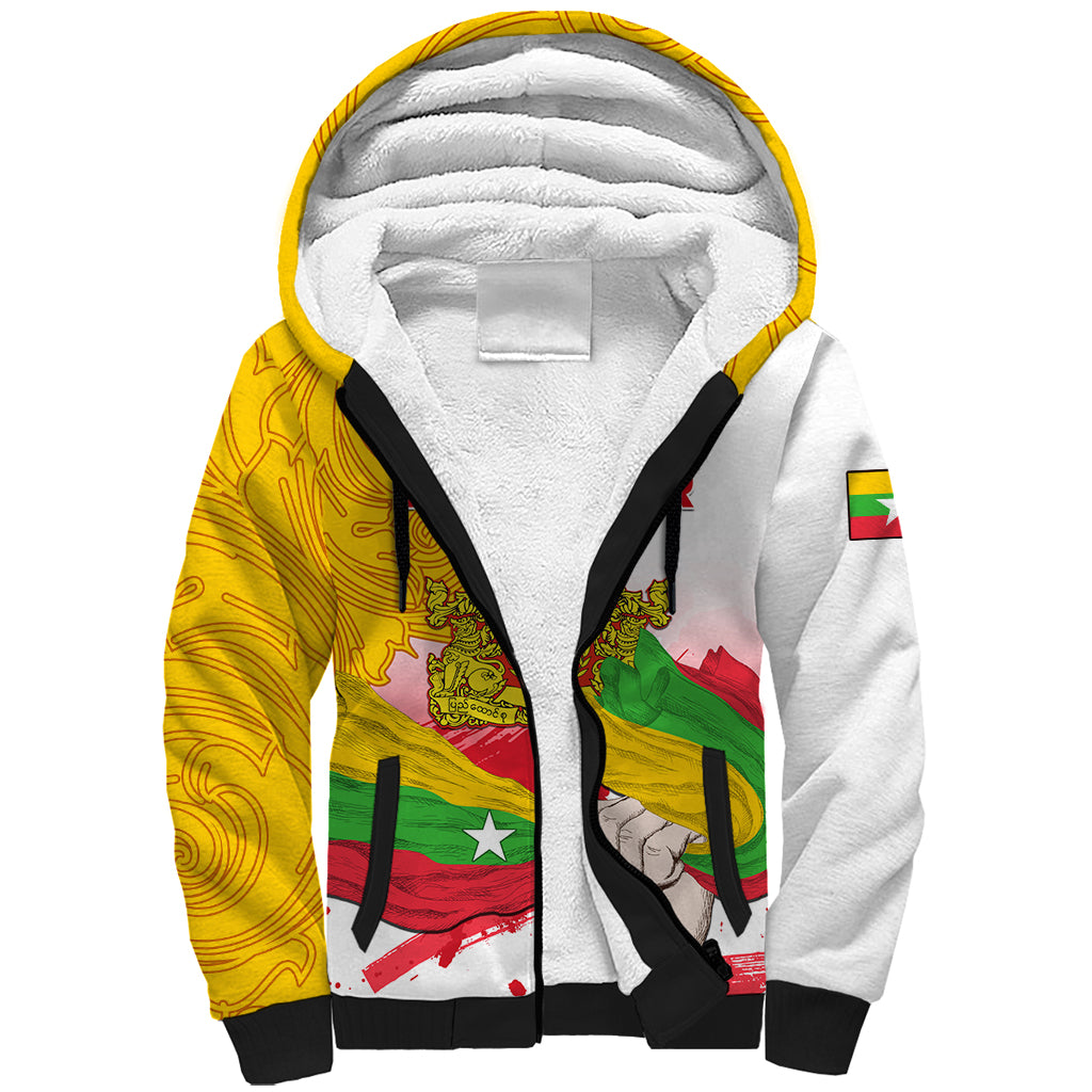 Myanmar Independence Day Sherpa Hoodie Brahmadesh Kanote Pattern - Wonder Print Shop