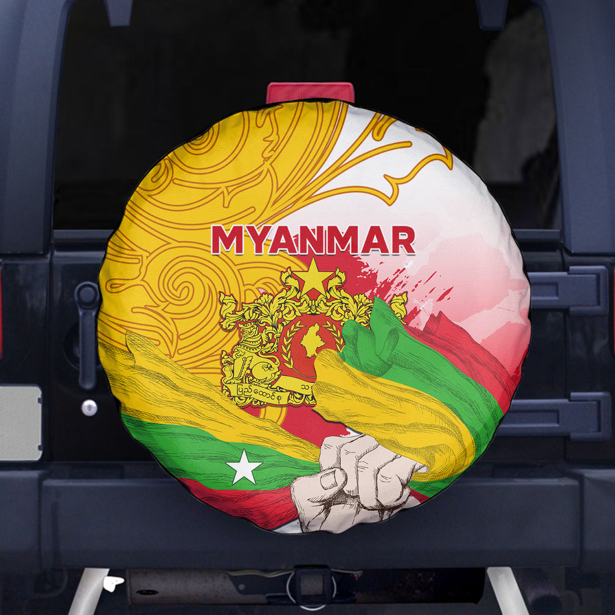 Myanmar Independence Day Spare Tire Cover Brahmadesh Kanote Pattern - Wonder Print Shop