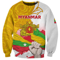 Unisex light gray sweatshirt with Myanmar flag graphic and 'MYANMAR' print