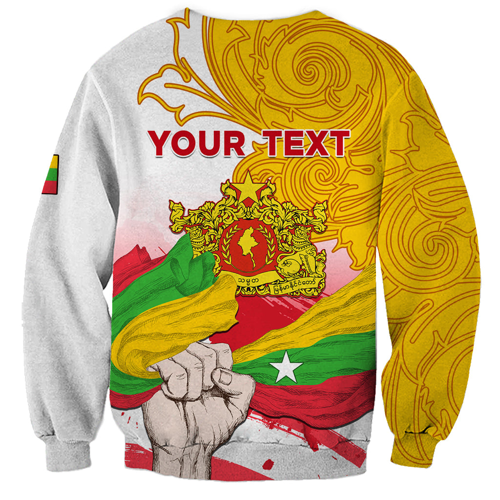 Unisex light gray sweatshirt with flag graphic and 'YOUR TEXT' back print