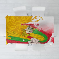 Myanmar Independence Day tablecloth with Myanmar flag print, star, fist, and text