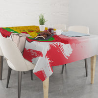 Myanmar Independence Day tablecloth across table with red brushstroke flag design