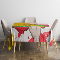 Myanmar Independence Day tablecloth on dining table with colorful Myanmar flag artwork