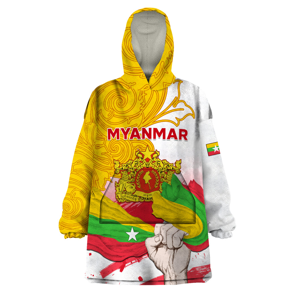 Myanmar Independence Day Wearable Blanket Hoodie Brahmadesh Kanote Pattern - Wonder Print Shop