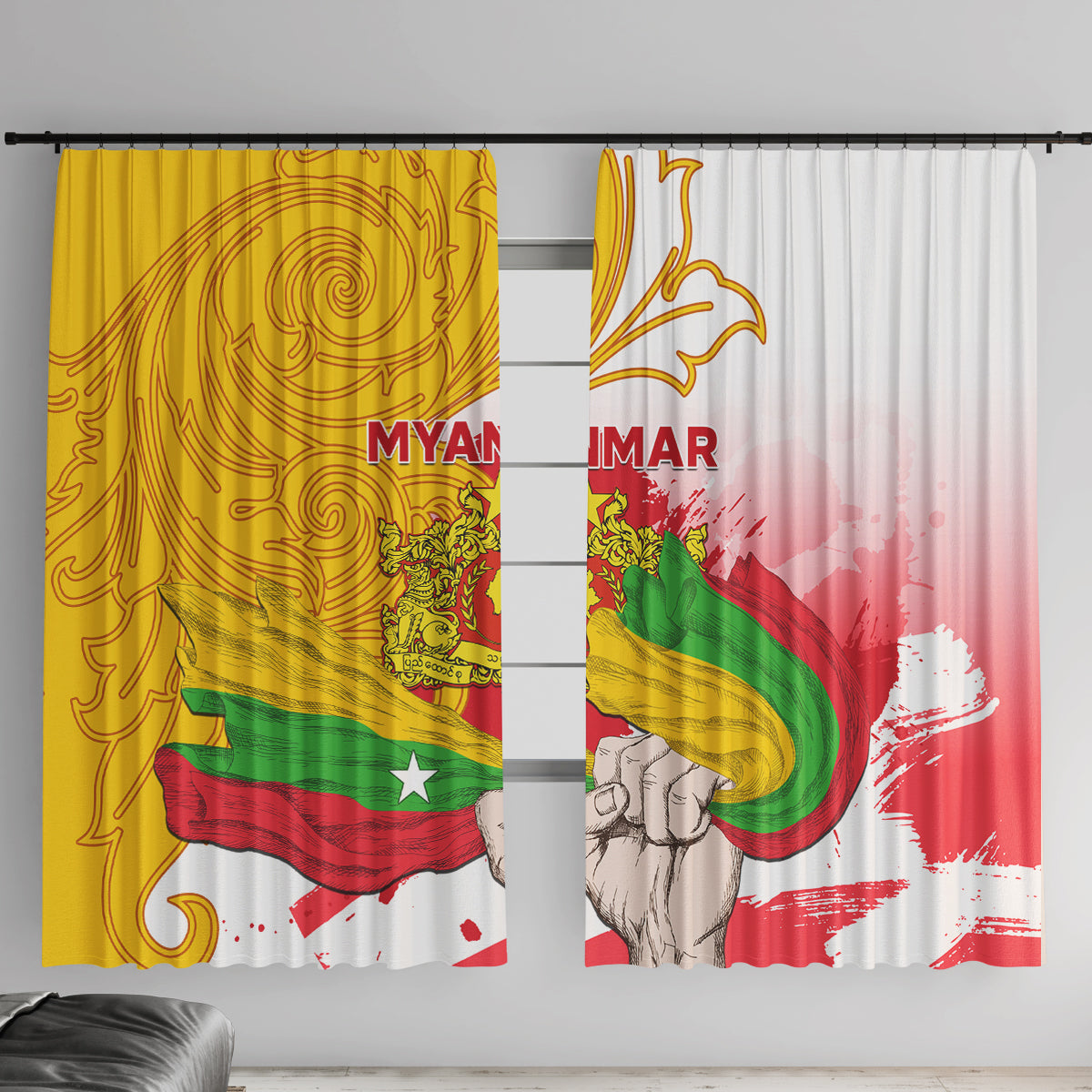 Myanmar Independence Day Window Curtain Brahmadesh Kanote Pattern - Wonder Print Shop