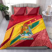 Grenada flag duvet cover set in red, yellow, and green with two red pillowcases