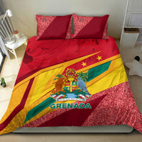 Red Grenada flag duvet set with two pillowcases, glittery sparkle panel at edges