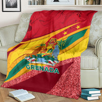 Grenada flag sparkle blanket on armchair, red center with coat-of-arms and glitter border