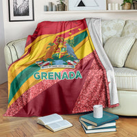 Grenada flag sparkle blanket over couch, red green yellow stripes with glittery right side
