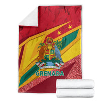 Grenada flag sparkle blanket with folded white towels, red coat-of-arms and glitter edge