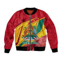 Red unisex bomber jacket with front zipper, Grenada graphic and glitter hem