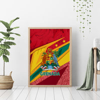 Framed Grenada themed canvas wall art showing flag stripes, emblem, and GRENADA