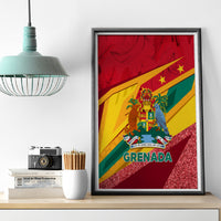 Framed Grenada themed canvas wall art with emblem and glittery red bottom and GRENADA
