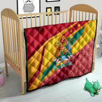 Grenada flag quilt for a crib, red yellow green quilted design with glittery edge