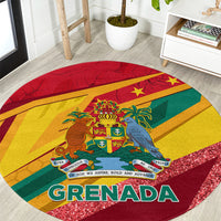 Round Grenada flag carpet with glittery red edge and central coat-of-arms