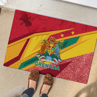Red rubber doormat with Grenada flag and crest, glitter-speckled texture for entryways
