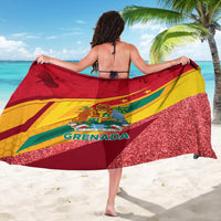 Independence Day sarong in Grenada flag print, worn as back drape with glitter texture