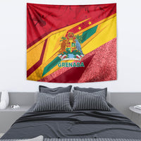 Grenada flag-style wall tapestry with coat of arms and “GRENADA” lettering, red and gold diagonals