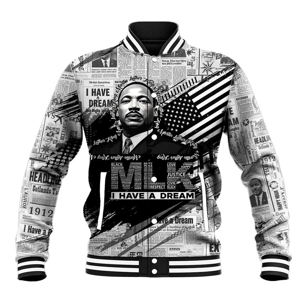 I Have A Dream MLK Baseball Jacket Newspaper Grunge Style - Wonder Print Shop