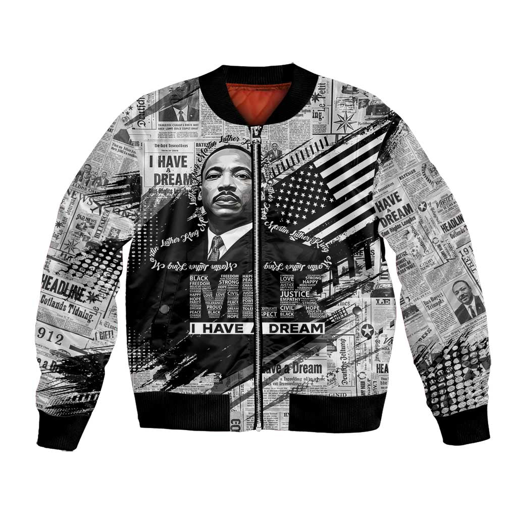 I Have A Dream MLK Bomber Jacket Newspaper Grunge Style - Wonder Print Shop