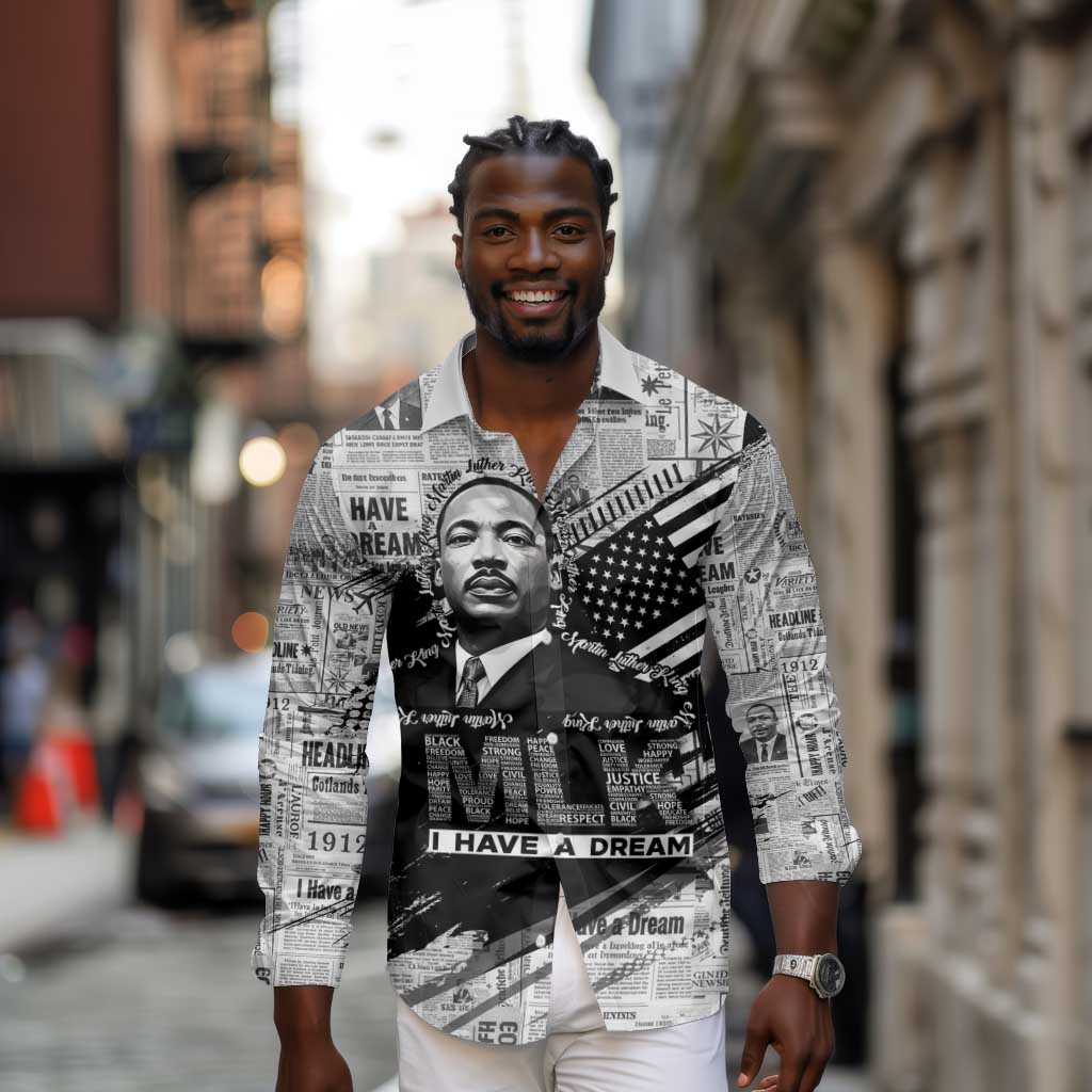 I Have A Dream MLK Long Sleeve Button Shirt Newspaper Grunge Style - Wonder Print Shop