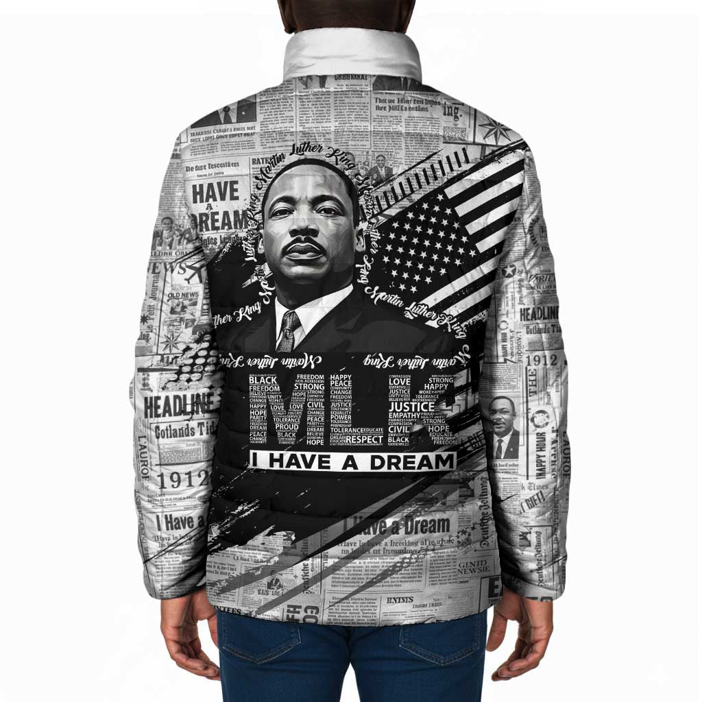 I Have A Dream MLK Padded Jacket Newspaper Grunge Style - Wonder Print Shop