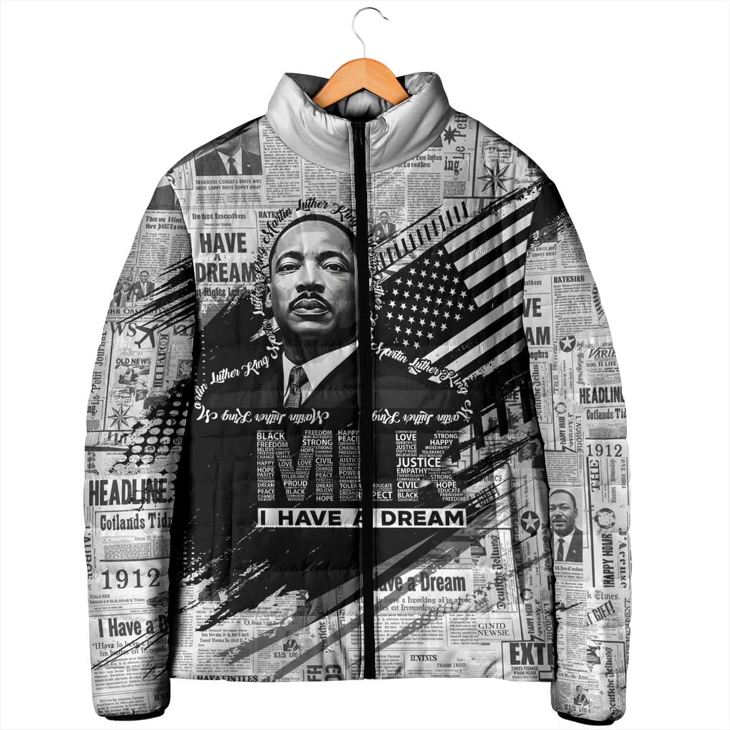 I Have A Dream MLK Padded Jacket Newspaper Grunge Style - Wonder Print Shop
