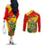 Zimbabwe Independence Day Couples Matching Off The Shoulder Long Sleeve Dress and Long Sleeve Button Shirt Chapungu Bird With Flame Lily