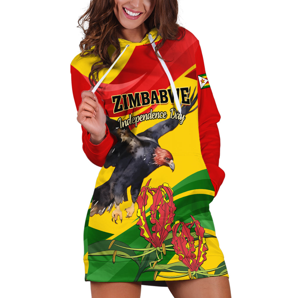 Zimbabwe Independence Day Hoodie Dress Chapungu Bird With Flame Lily