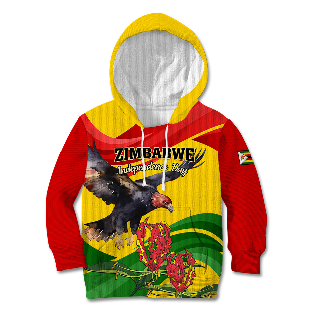 Zimbabwe Independence Day Kid Hoodie Chapungu Bird With Flame Lily