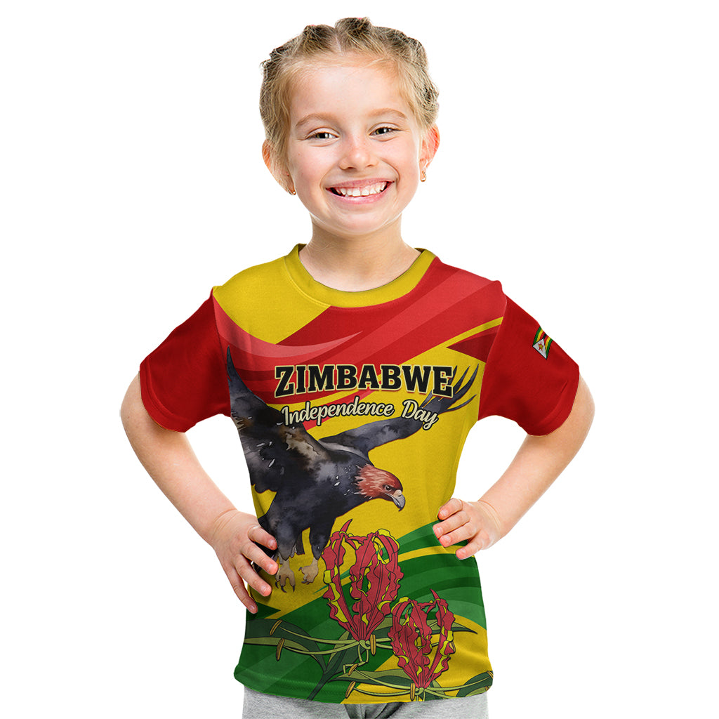 Zimbabwe Independence Day Kid T Shirt Chapungu Bird With Flame Lily - Wonder Print Shop