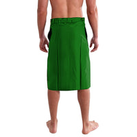 Green pleated lavalava wrap skirt, solid color with waistband and hem