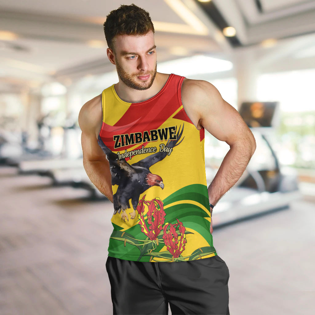 Zimbabwe Independence Day Men Tank Top Chapungu Bird With Flame Lily - Wonder Print Shop