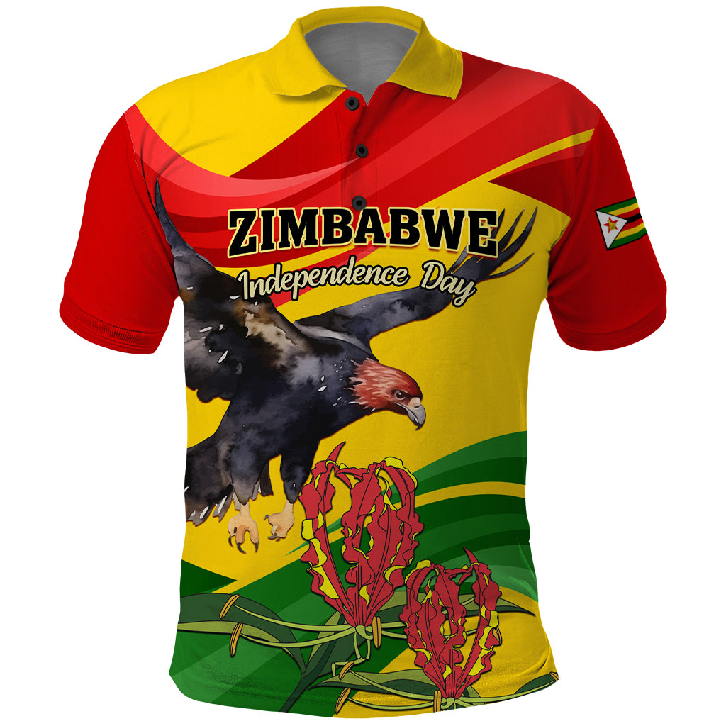 Zimbabwe Independence Day Polo Shirt Chapungu Bird With Flame Lily - Wonder Print Shop