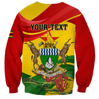 Unisex red sweatshirt with yellow-green back graphic featuring your text and shield.