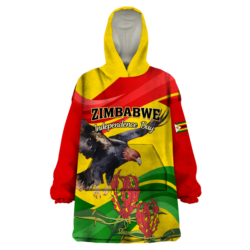 Zimbabwe Independence Day Wearable Blanket Hoodie Chapungu Bird With Flame Lily