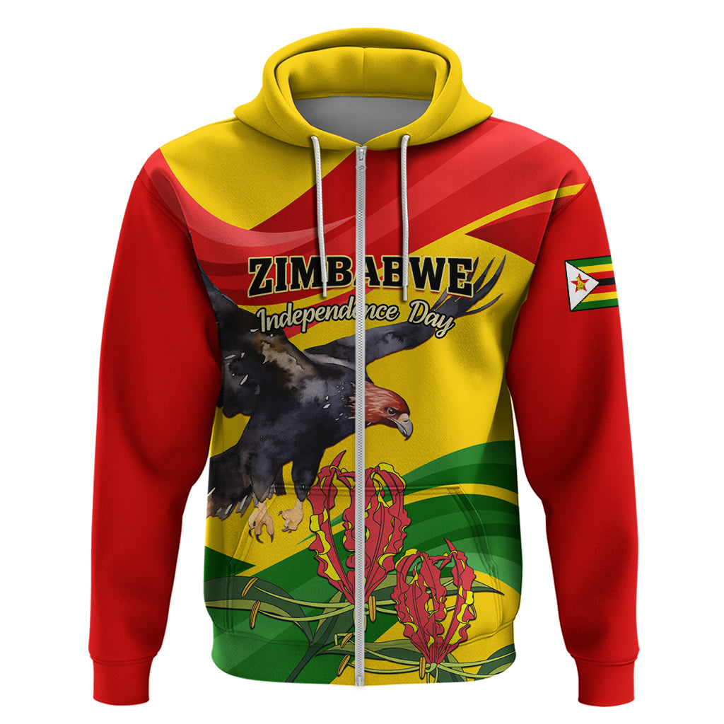 Zimbabwe Independence Day Zip Hoodie Chapungu Bird With Flame Lily