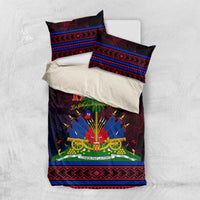 Haitian flag themed bedding set flat lay: dark red and blue duvet with 2 pillowcases