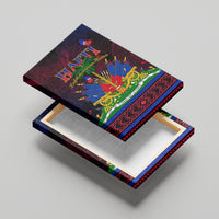 Unframed Haiti flag day canvas wall art on white backing, angled view