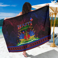 Haitian flag day sarong with colorful central artwork and patterned border, dark navy/black base