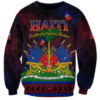 Unisex black sweatshirt with Haiti front graphic, flags, rifles and fireworks