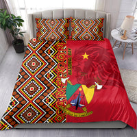 Cameroon national day bedding set with red duvet panel and black-and-white geometric side panels