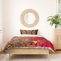 Cameroon national day bedding set with red, black, and white patterned duvet and pillowcases