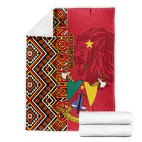 Cameroon national day blanket set, red geometric Ankara side and coat of arms detail