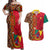 Cameroon National Day Couples Matching Off Shoulder Maxi Dress and Hawaiian Shirt Cameroun Coat Of Arms Ankara Pattern - Wonder Print Shop