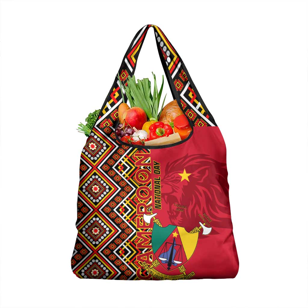 Cameroon National Day Grocery Bag Cameroun Coat Of Arms Ankara Pattern