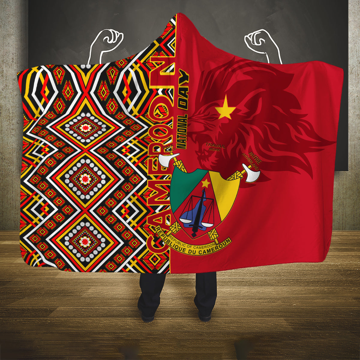 Cameroon National Day Hooded Blanket Cameroun Coat Of Arms Ankara Pattern