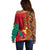 Cameroon National Day Off Shoulder Sweater Cameroun Coat Of Arms Ankara Pattern - Wonder Print Shop