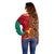 Cameroon National Day Off Shoulder Sweater Cameroun Coat Of Arms Ankara Pattern - Wonder Print Shop